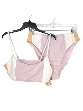 Cabana Del Sol Colorblock Bikini Set Lavender Beige High-Waist Size Large NWT
